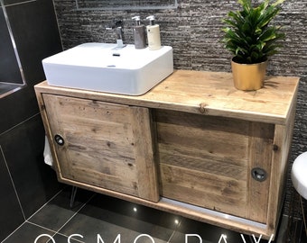 CAMDEN | Handmade Wooden Furniture | Bathroom Vanity Unit With Storage | Rustic Basin Unit | Natural Wood Bathroom Vanity Unit | Sink Unit