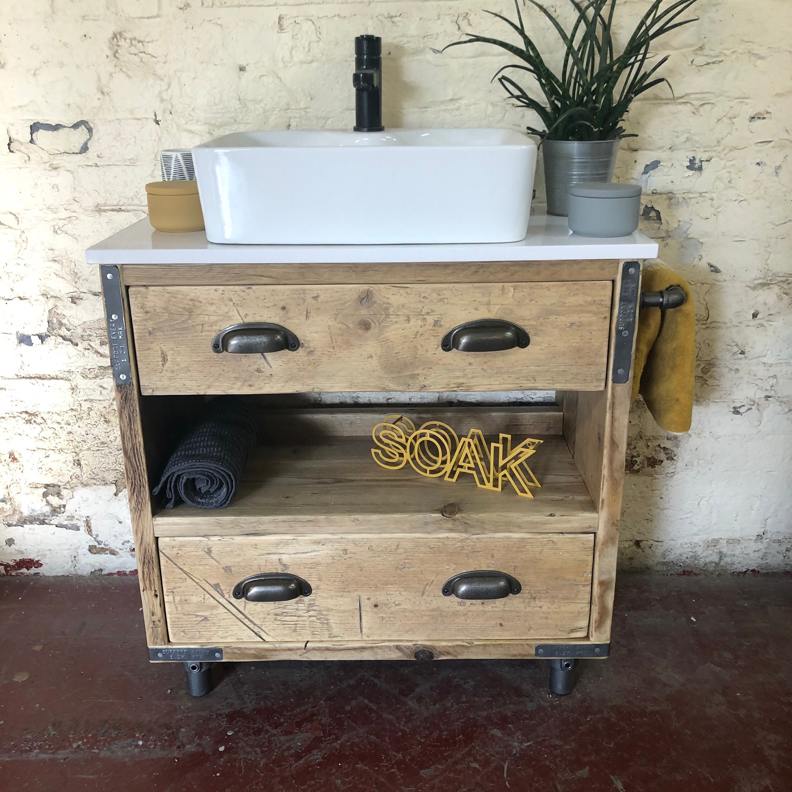 Gaddesden Rustic Wooden Bathroom Vanity Unit. Reclaimed Wood Bathroom