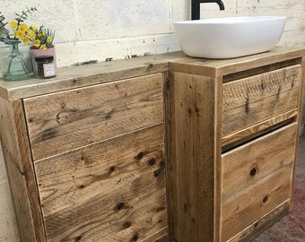 FULHAM COMBINATION |  Handmade Wood Bathroom Furniture | Rustic Basin & WC Unit| Natural Wooden Bathroom Furniture | Bathroom Vanity Unit |