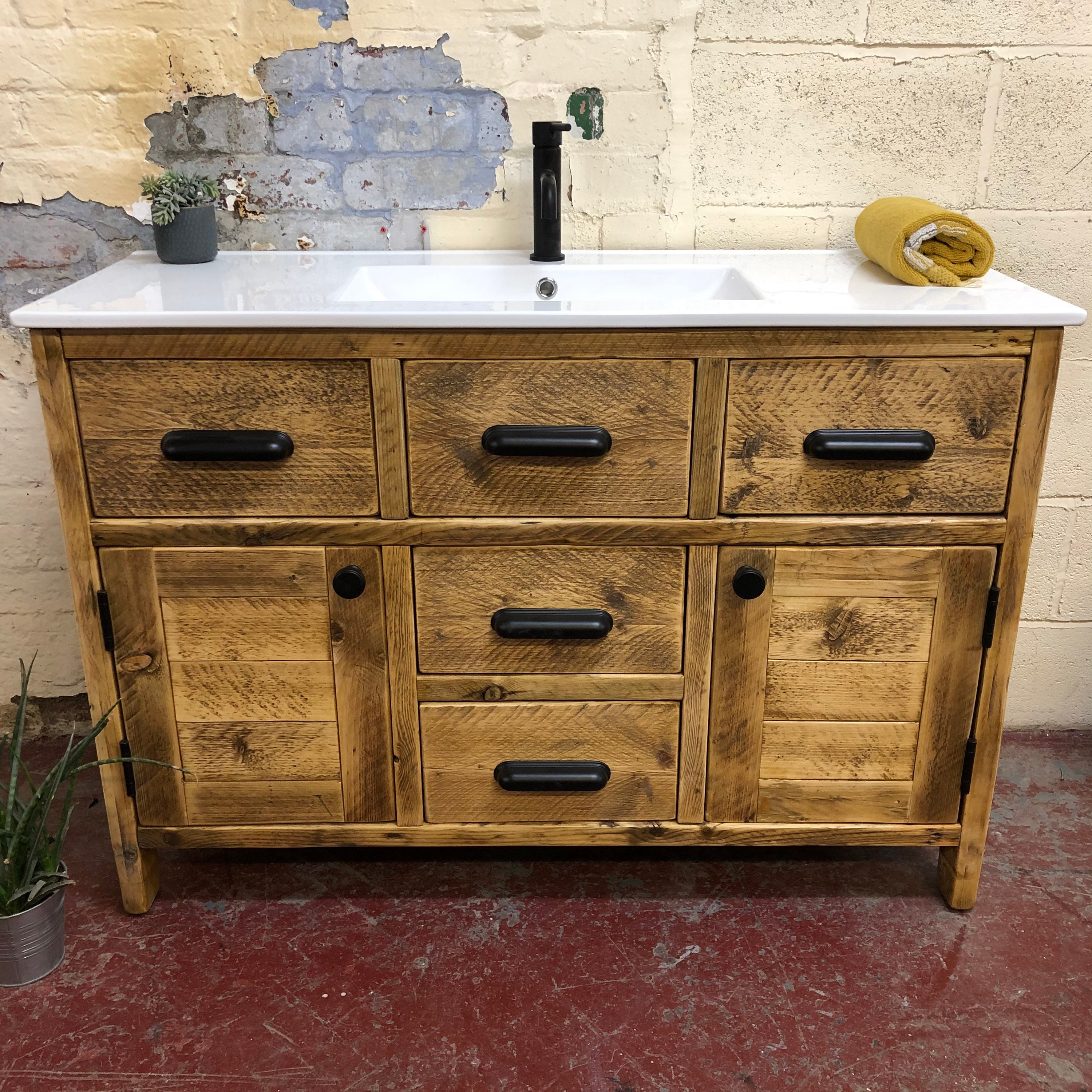 BROADWAY Reclaimed Timber Bathroom Vanity including Ceramic Basin.