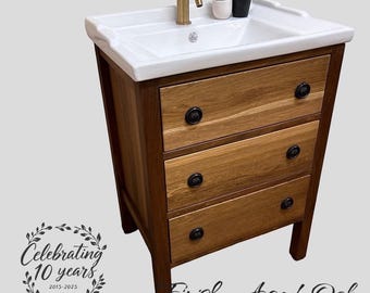 TEWKESBURY | Classic Oak 3 Drawer Chest including Ceramic Traditional Basin | Reclaimed Oak Drawer Boxes  | Solid Oak Bathroom Furniture