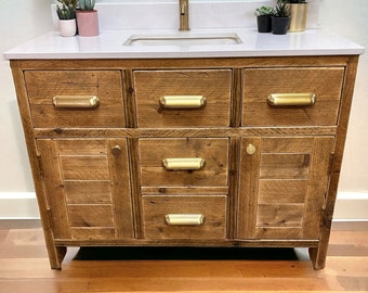 BROADWAY QUARTZ | Handmade Wooden Bathroom Furniture | Bathroom Vanity Unit & Quartz | Rustic Basin Unit | Natural Wood Bathroom Vanity Unit