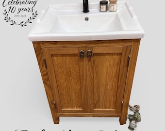 GLOUCESTER  | Classic Oak Double Door Unit including Ceramic Traditional Basin | Solid Oak | Solid Oak Bathroom Furniture |