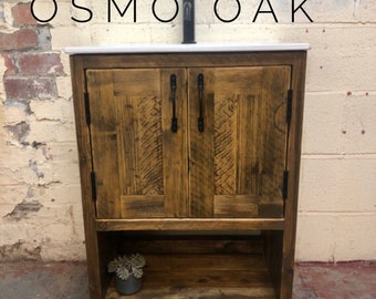 BIBURY | Handmade Wooden Furniture | Bathroom Vanity Unit With Storage | Rustic Basin Unit | Natural Wood Bathroom Vanity Unit | Sink Unit