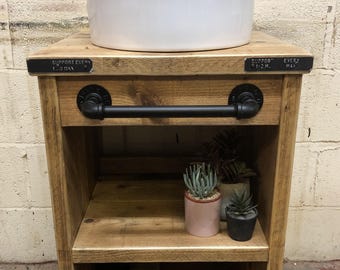 OXFORD | Handmade Wooden Furniture | Bathroom Vanity Unit With Storage | Rustic Basin Unit | Natural Wood Bathroom Vanity Unit | Sink Unit