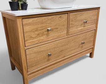 WORCESTER | Classic Oak 3 Drawer Chest | Solid Oak | Oak Bathroom Furniture | Solid Oak Vanity Unit | Vintage Oak