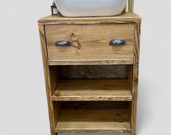 WOOLWICH | Handmade Solid Redwood Pine Furniture | Bathroom Sink Unit With Storage | Rustic Basin Unit | Natural Wood Bathroom Vanity Unit