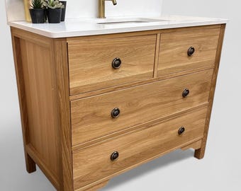 AYLESBURY 2 | Including Our Prestbury Or Alderley Under-Mounted Basin | Classic Oak 4 Drawer Chest  | Solid Oak | Oak Bathroom Furniture