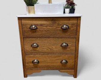 STUDLEY | Classic Oak 3 Drawer Chest | Solid Oak | Reclaimed Oak | Oak Bathroom Furniture | Solid Oak Vanity Unit | Vintage Oak