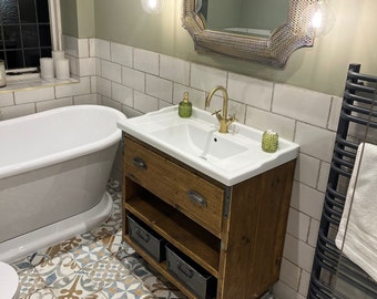 MACCLESFIELD | Handmade Wood Furniture | Bathroom Vanity Unit & Storage | Rustic Basin Unit | Natural Wood Bathroom Vanity Unit | Sink Unit