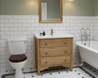 TEWKESBURY | Classic Oak 3 Drawer Chest including Ceramic Traditional Basin