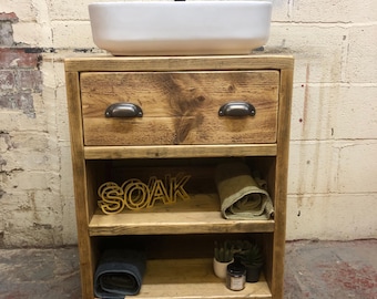 WOOLWICH | Handmade Wooden Furniture | Bathroom Vanity Unit With Storage | Rustic Basin Unit | Natural Wood Bathroom Vanity Unit | Sink Unit