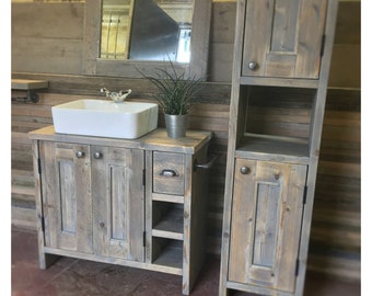 BENLLECH | Handmade Wood Furniture | Bathroom Cupboard With Storage | Rustic Storage Unit | Natural Wood Bathroom Cupboard | Cupboard Unit