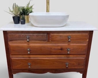 VINTAGE 216 | Restored Vintage Mahogany  Vanity Unit With Quartz Top Options