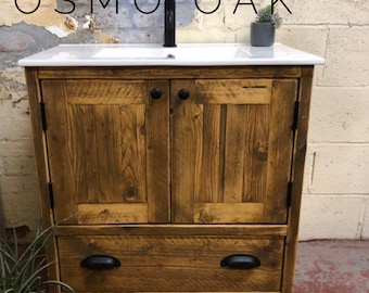 BURFORD | Handmade Wooden Furniture | Bathroom Vanity Unit With Storage | Rustic Basin Unit | Natural Wood Bathroom Vanity Unit | Sink Unit