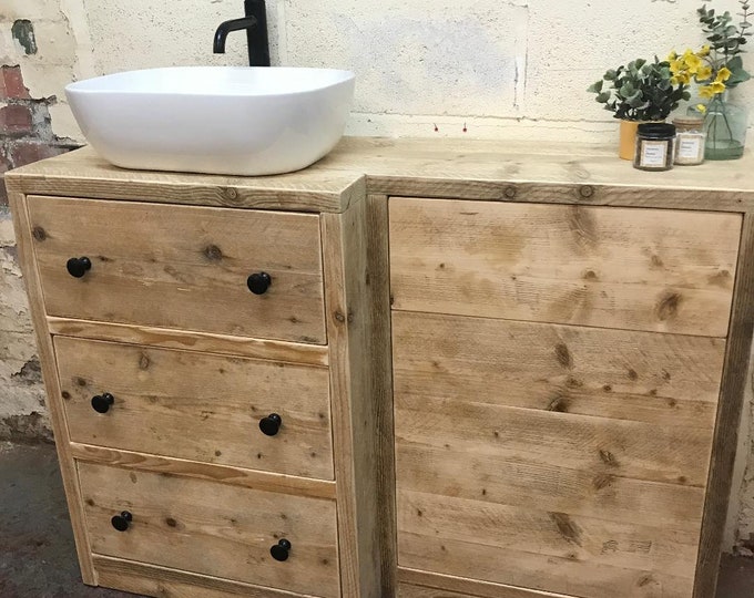 LANCASTER COMBINATION | Handmade Reclaimed Timber Vanity Unit | Bathroom cabinet | Rustic Vanity | Recycled Bathroom Furniture | Custom Made