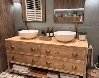Abingdon Double Bathroom Vanity Unit | Handmade Reclaimed Timber Rustic Storage with 4 Drawers