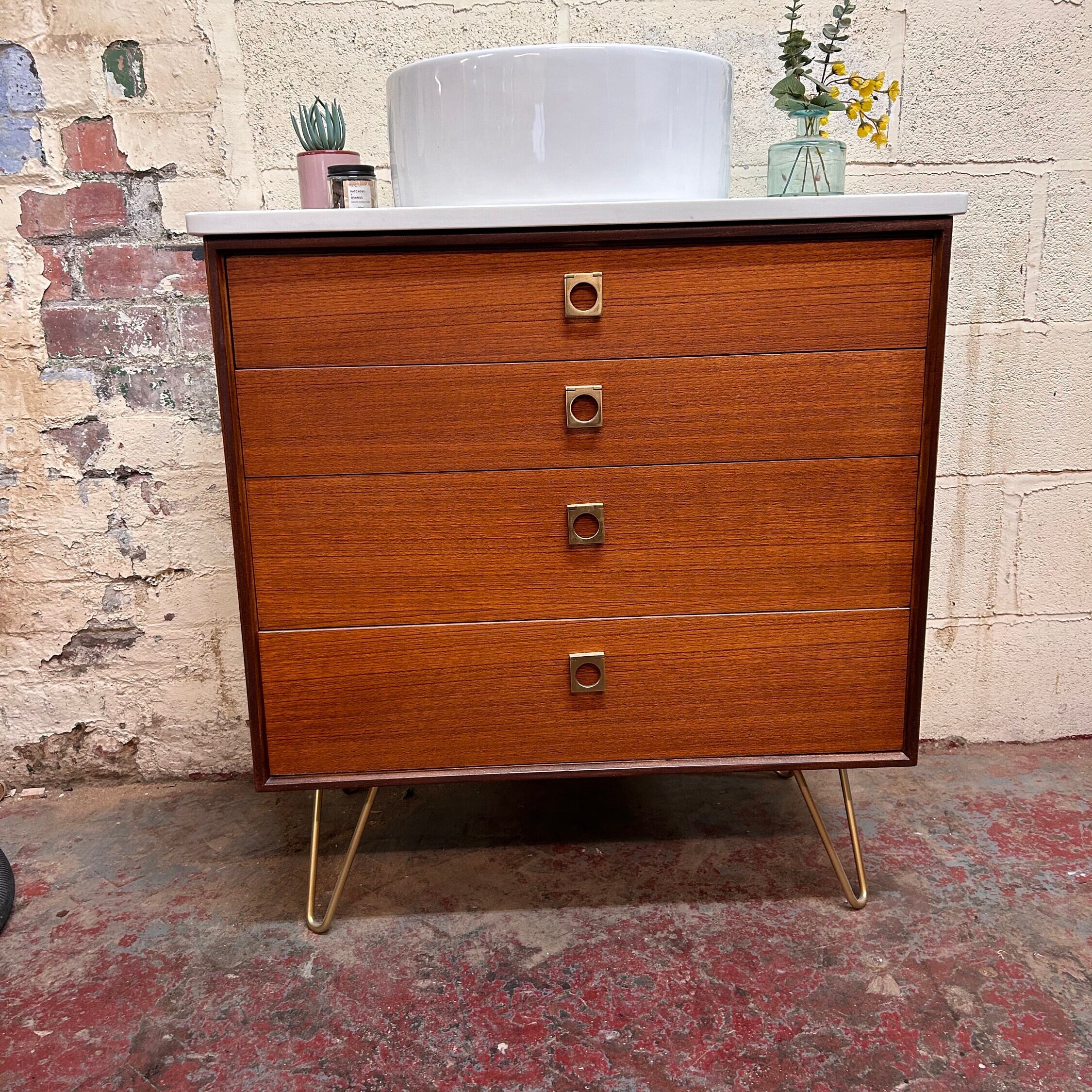 GPLAN MidCentury Form Five Bathroom Vanity Including Quartz