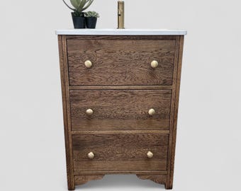 STUDLEY 2  | Including Our Prestbury Or Alderley Under-Mounted Basin | Classic Oak 3 Drawer Chest | Solid Oak | Oak Bathroom Furniture