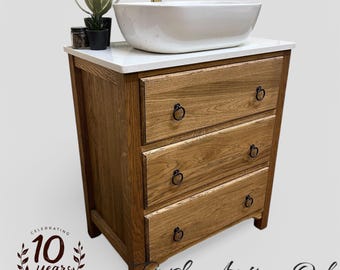 LEDBURY | Classic Oak 3 Drawer Chest | Solid Oak | Reclaimed Oak | Oak Bathroom Furniture | Solid Oak Vanity Unit | Vintage Oak