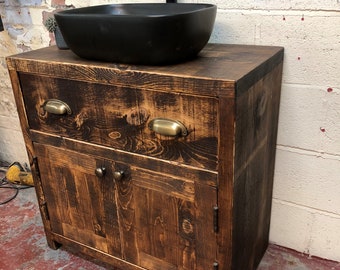 HAYFIELD | Handmade  Quebec Pine Furniture | Bathroom Vanity Unit With Storage | Rustic Basin Unit | Natural Wood Bathroom Vanity Unit