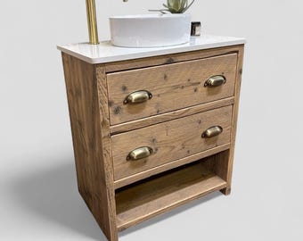 ABINGDON | IN STOCK | Quick Delivery | Handmade Reclaimed Timber Vanity Unit | Including Quartz Top and Brighton Basin |