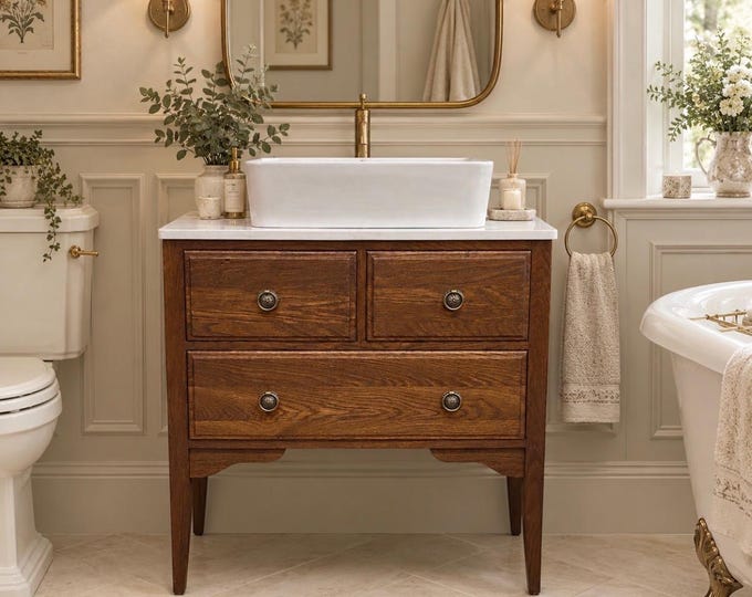 Featured listing image: Classic Oak 3 Drawer Chest | Solid Oak Bathroom Furniture | Custom Sizes Available  | Model WINCHESTER