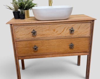 VINTAGE 217 | Restored Vintage Oak Vanity Unit With Quartz Top Options