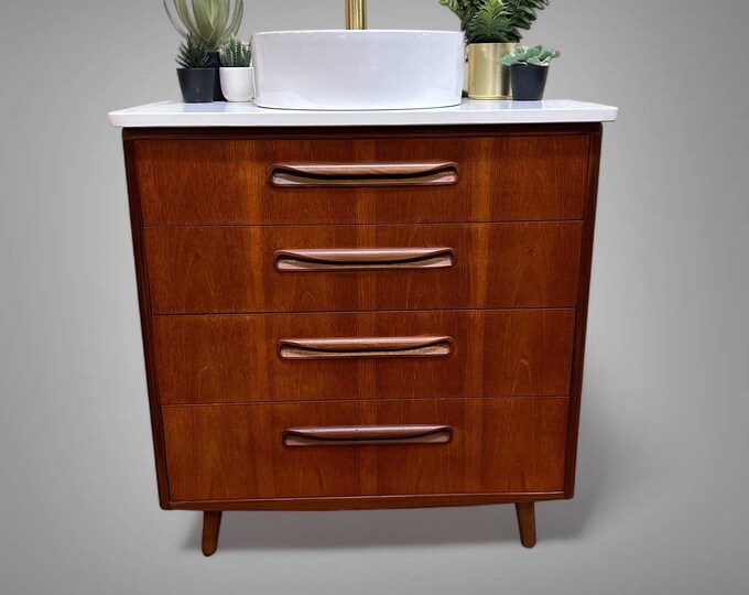 G-PLAN FRESCO | Bathroom Vanity Including Quartz Worktop | Tapered Legs | Mid-Century Bathroom Furniture