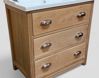 TEWKESBURY | Solid Oak 3 Drawer Chest including Traditional Ceramic Basin