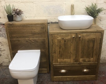 SETTLE - HEXHAM |  Toilet & Basin Set | Bathroom Cabinet | Rustic Vanity | Handmade Bathroom Furniture | Bathroom Vanity Unit | Toilet Unit