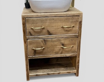 Abingdon Handmade Bathroom Vanity Unit | Solid Wood Cabinet with Drawers and Open Shelf