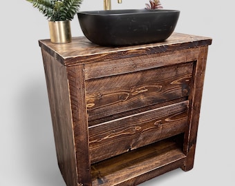 WINEWALL | Handmade Wooden Furniture | Bathroom Vanity Unit With Storage | Rustic Basin Unit | Natural Wood Bathroom Vanity Unit | Sink Unit
