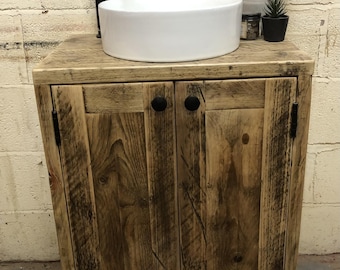 YORK | IN STOCK | Quick Delivery | Bathroom Vanity Unit With Storage | Solid Wood Vanity Unit | Rustic Sink Cupboard Unit | Wood Basin Unit
