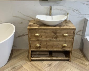 ABINGDON | Handmade Reclaimed Timber Furniture | Bathroom Vanity Unit With Storage | Natural Wood Bathroom Vanity | Solid Wood Bathroom Unit