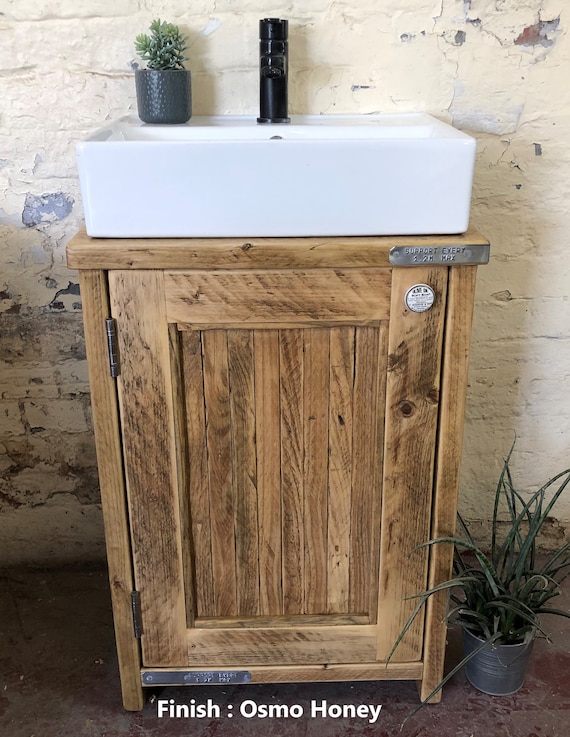 Alnwick-Reclaimed Wood Vanity Bathroom Wood, Bathroom Vanity Cabinet, Bathroom Vanity Rustic, Rustic Bathroom Vanity with Barn style Door