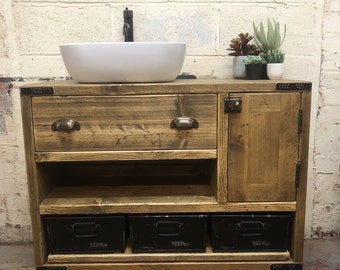 DULWICH 2 | Handmade Wood Furniture | Bathroom Vanity Unit With Storage | Rustic Basin Unit | Natural Wood Bathroom Vanity Unit | Sink Unit