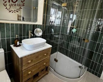 ABINGDON | Handmade Reclaimed Timber Furniture | Bathroom Vanity Unit With Storage | Natural Wood Bathroom Vanity | Optional Quartz Top