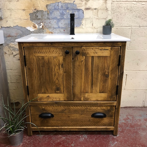 BURFORD | Reclaimed Timber Bathroom Vanity including Ceramic Basin.