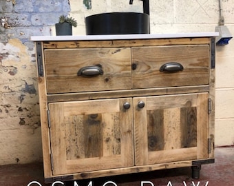 BRAMPTON | Handmade Wooden Furniture | Bathroom Vanity Unit With Storage | Rustic Basin Unit | Natural Wood Bathroom Vanity Unit | Sink Unit