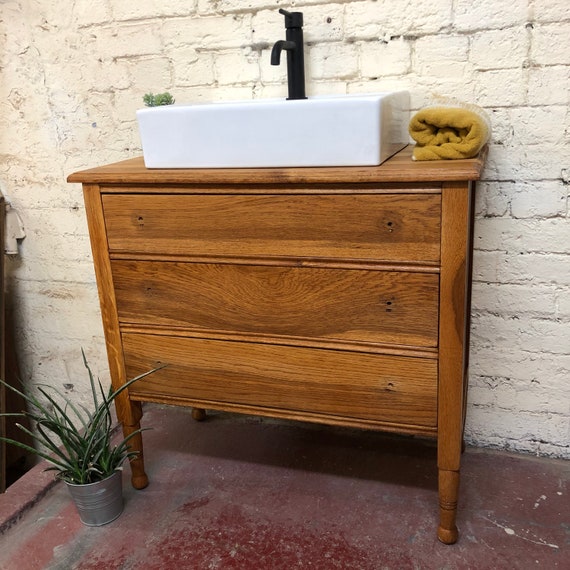 SOLD Vintage Oak Bathroom Vanity | Oak Vanity | Vintage Vanity |
