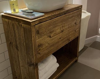 GLASGOW | Handmade Reclaimed Timber Bathroom Furniture  | Handless Vanity Unit | Solid Wood Basin | Wooden Bathroom Cabinet |