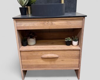 STOCKHOLM | Contemporary Oak Bathroom Unit | Mid-Century Style Bathroom Furniture | Oak Vanity Unit | Scandi Style / Minamalist Furniture