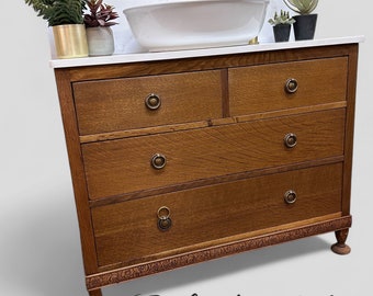 NOW SOLD |  VINTAGE 195 | Vintage Oak Vanity | Solid Oak Vanity | Vintage Oak | Oak Bathroom Vanity