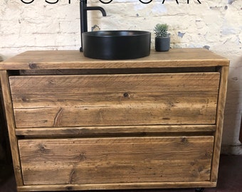 WIMBLEDON | Handmade Reclaimed Timber Bathroom Furniture | Handle-less Bathroom Vanity Unit | Rustic Unit | Basin Unit With Storage |