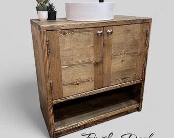 SALISBURY  | Handmade Solid Redwood Pine Furniture | Bathroom Vanity Unit With Storage | Rustic Basin Unit | Wooden  Bathroom Vanity Unit
