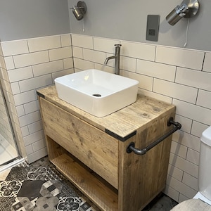 SHANKLIN | Handmade Wooden Furniture | Industrial Bathroom Vanity Unit | Rustic Basin Unit | Natural Wooden Bathroom Vanity Unit | Sink Unit
