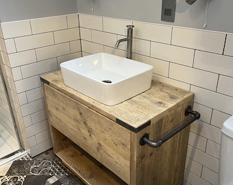 SHANKLIN | Handmade Wooden Furniture | Industrial Bathroom Vanity Unit | Rustic Basin Unit | Natural Wooden Bathroom Vanity Unit | Sink Unit
