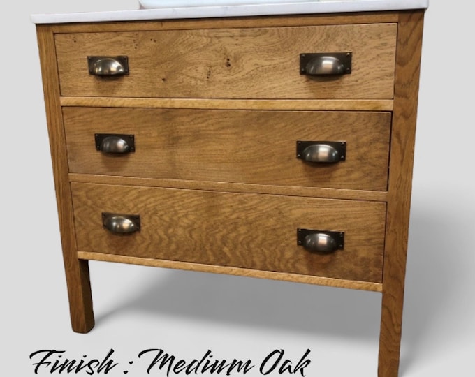LEDBURY | Classic Oak 3 Drawer Chest | Solid Oak | Reclaimed Oak | Oak Bathroom Furniture | Solid Oak Vanity Unit | Vintage Oak