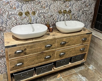 BOLLINGTON | Handmade Wood bathroom Furniture | Bathroom Vanity Unit With Storage | Rustic Basin Unit | Natural Wood Bathroom Vanity Unit |